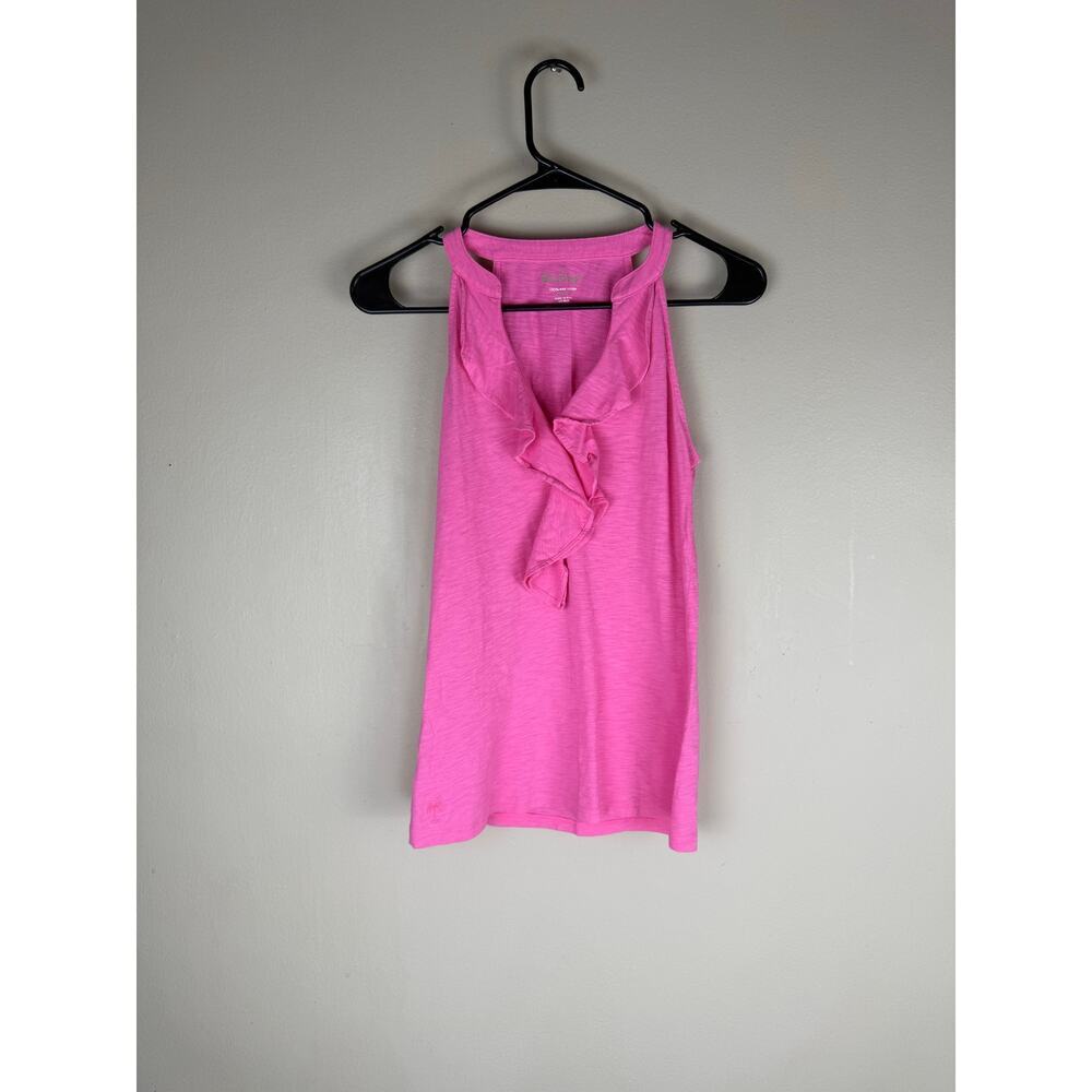Lilly Pulitzer Shay Ruffled Pink Tank Top Pima Cotton Women’s Size XS - Picture 1 of 5
